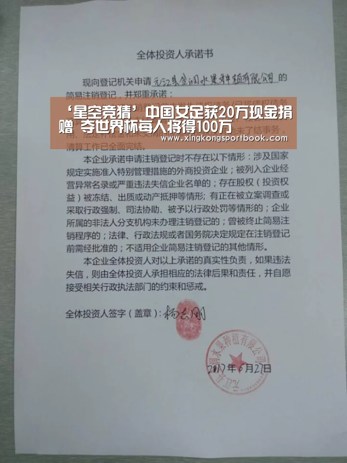 ‘星空竞猜’中国女足获20万现金捐赠 夺世界杯每人将得100万